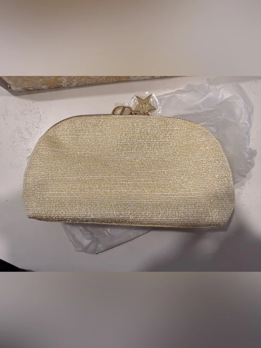 NEW Christian Dior Gold Glitter Cosmetic Pouch